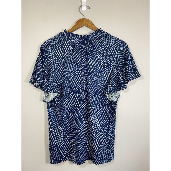 Lauren Ralph Lauren Top & Skirt Set NWOT Womens L Linen Blue White Geometric - Picture 2 of 7